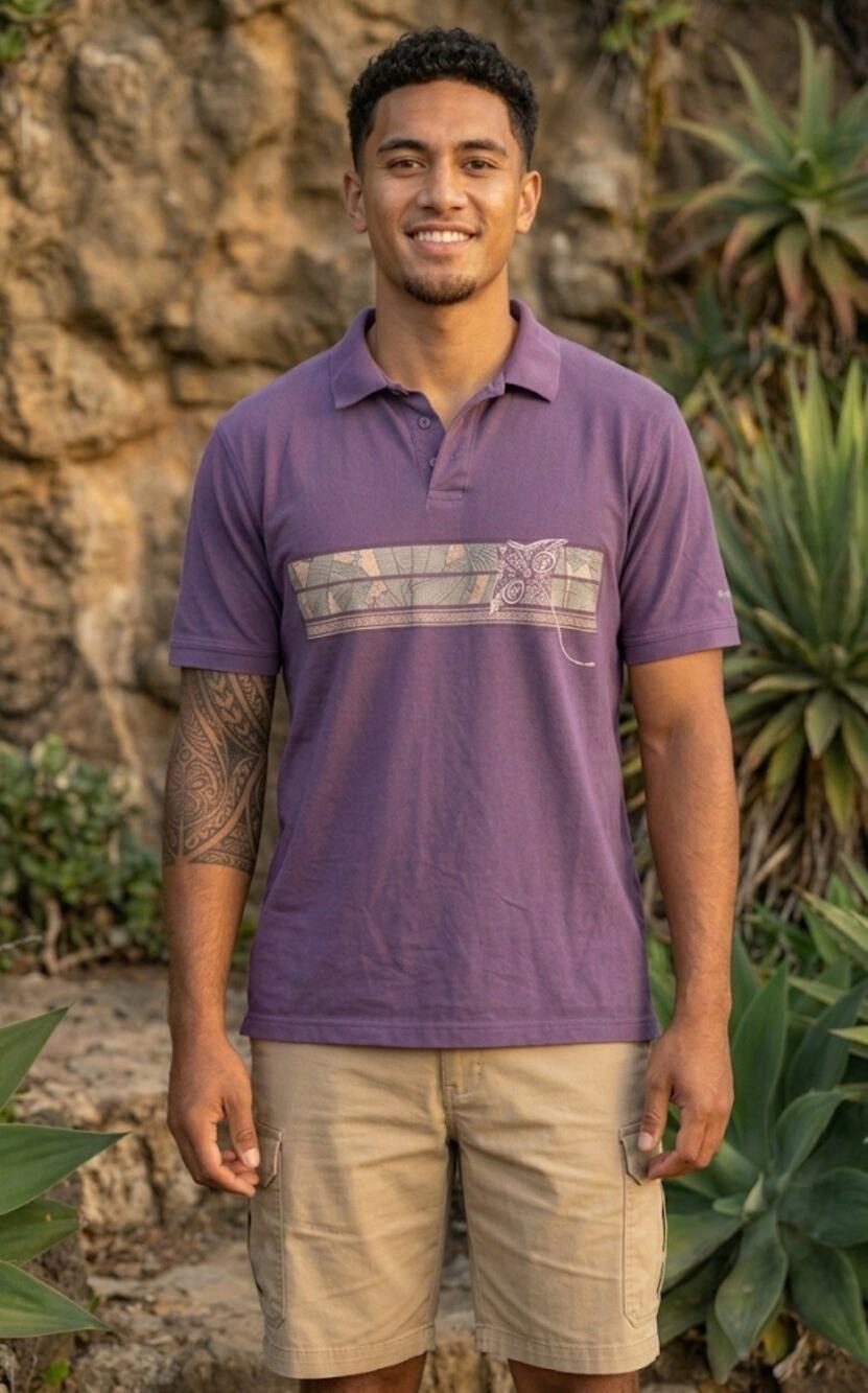 Crazy Shirts Polo Shirt Dyed 100% Peru Cotton Hawaiian Tribal Graphic Purple